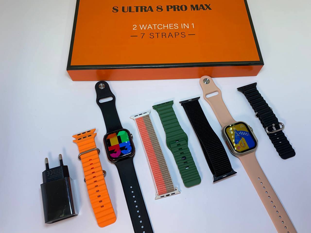پک هدیه دو عدد ساعت هوشمند طرح اپل واچ مدل S ULTRA 8 PRO MAX همراه 7 بند
